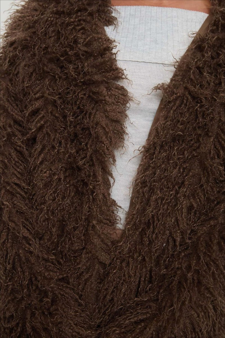 Womens Coat Fluffy Oversized Shaggy Faux Fur Open Front Jacket