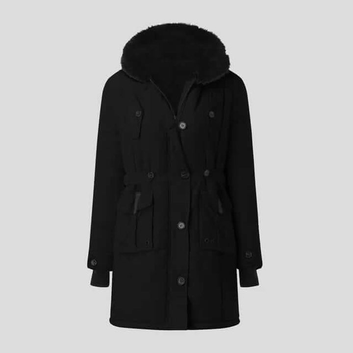 Women's Coat Fur-Hood Belted Winter Parka