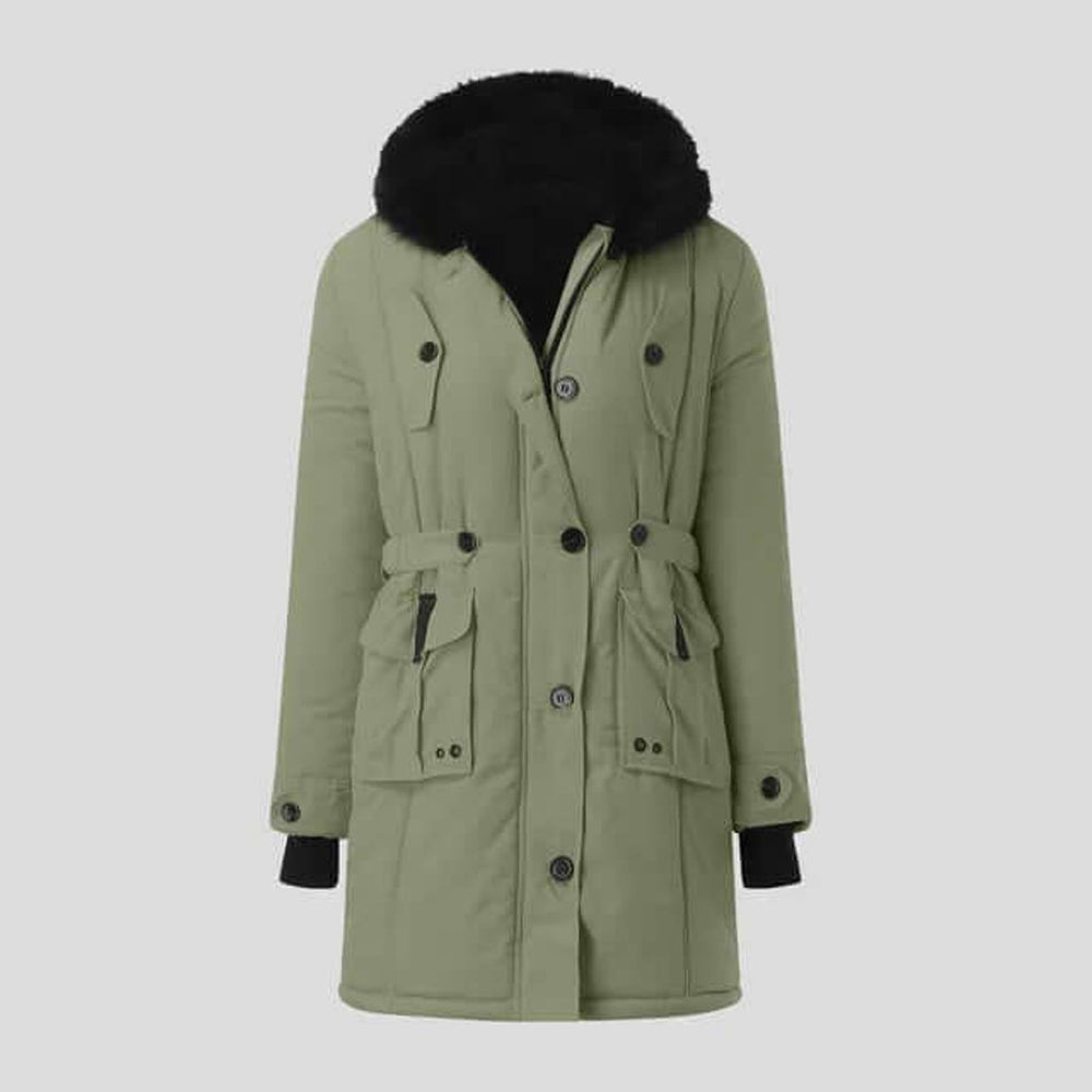 Women's Coat Fur-Hood Belted Winter Parka