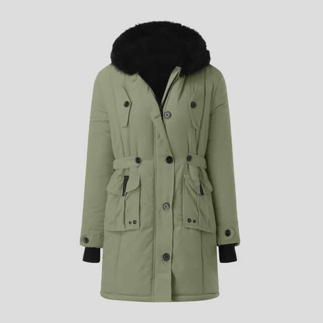 Women's Coat Fur-Hood Belted Winter Parka