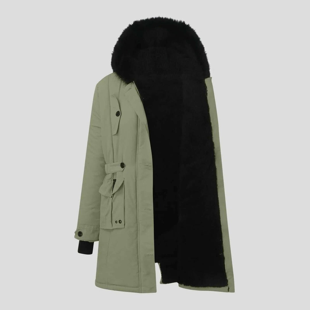 Women's Coat Fur-Hood Belted Winter Parka