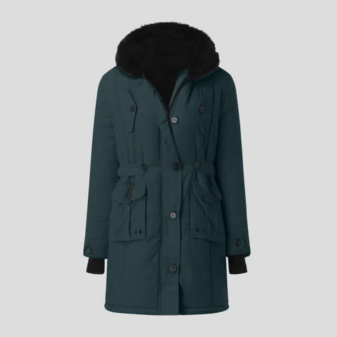 Women's Coat Fur-Hood Belted Winter Parka