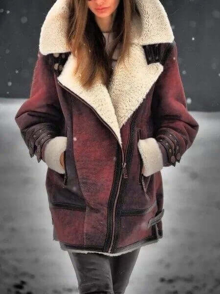 Womens Coat Shearling-Lined Mid-Length Suede Jacket
