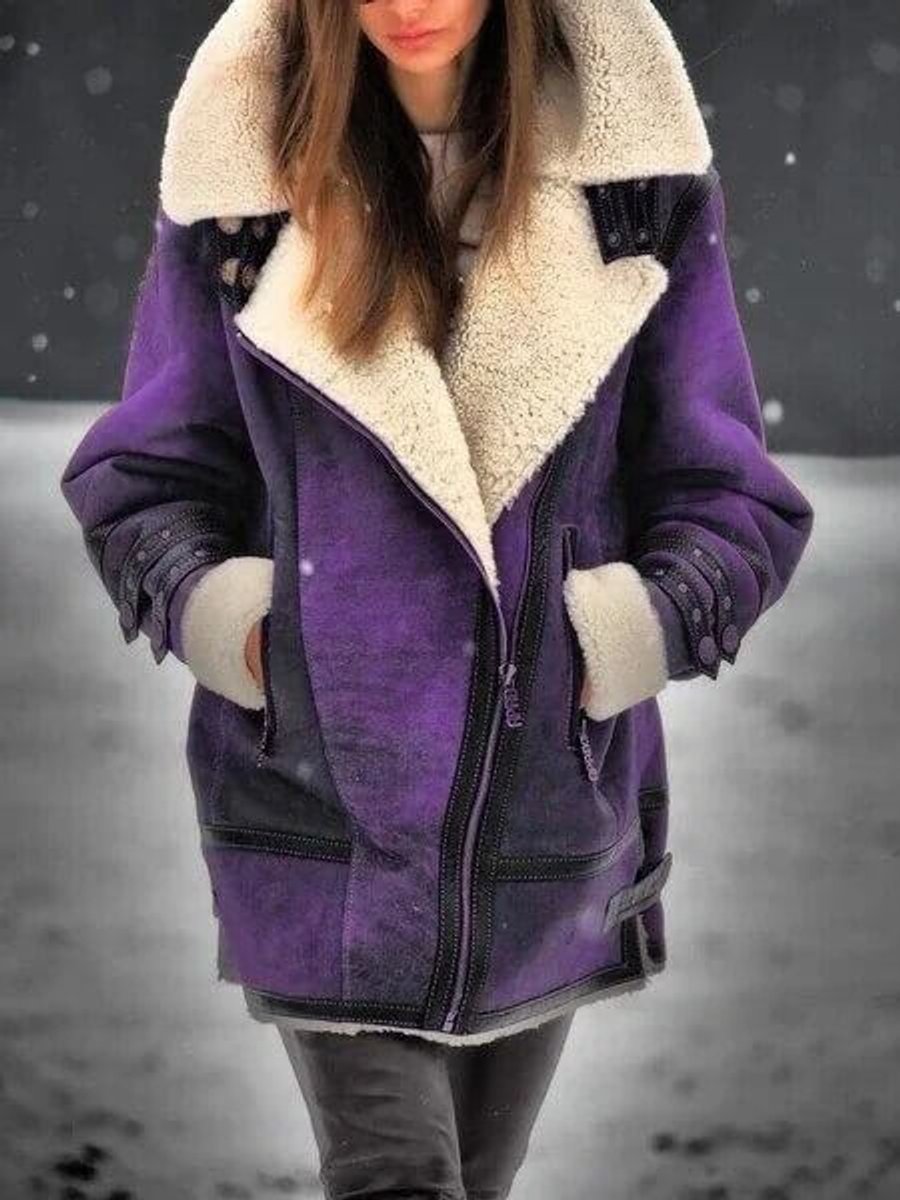 Womens Coat Shearling-Lined Mid-Length Suede Jacket