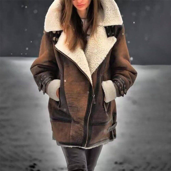 Womens Coat Shearling-Lined Mid-Length Suede Jacket