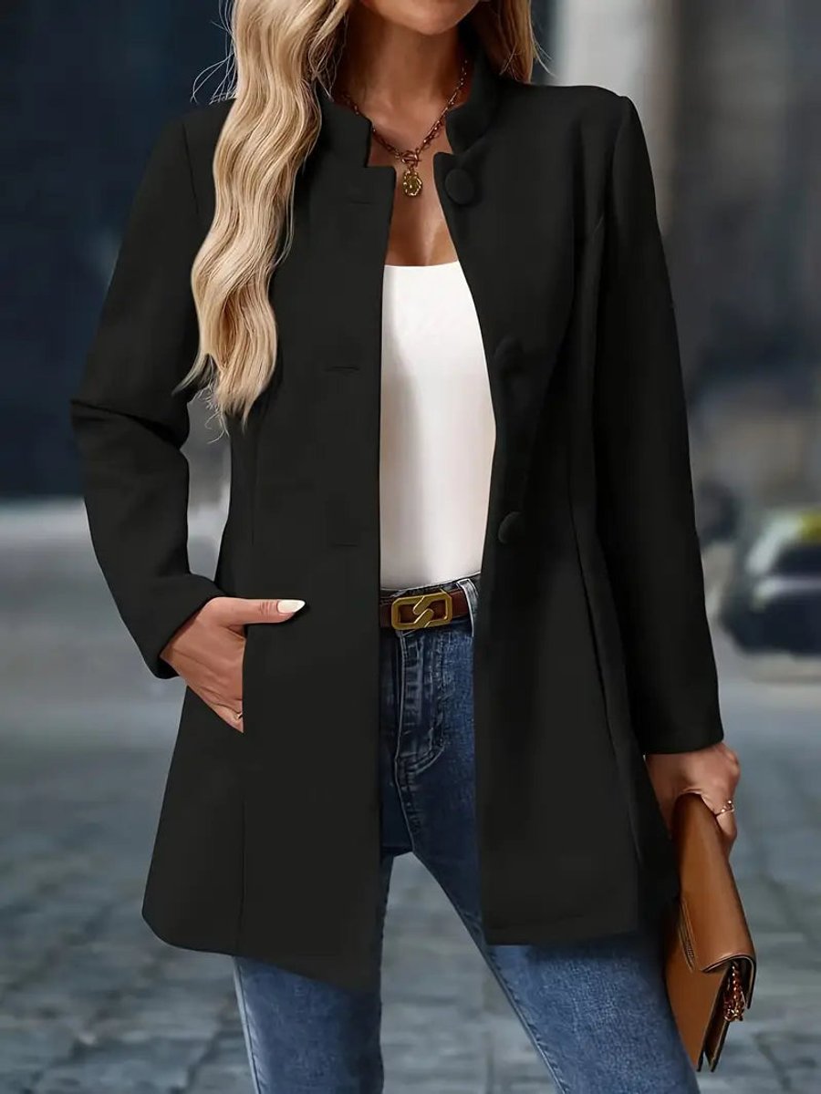 Women's Coat Stand-Collar Button-Front Tailored Blazer Jacket