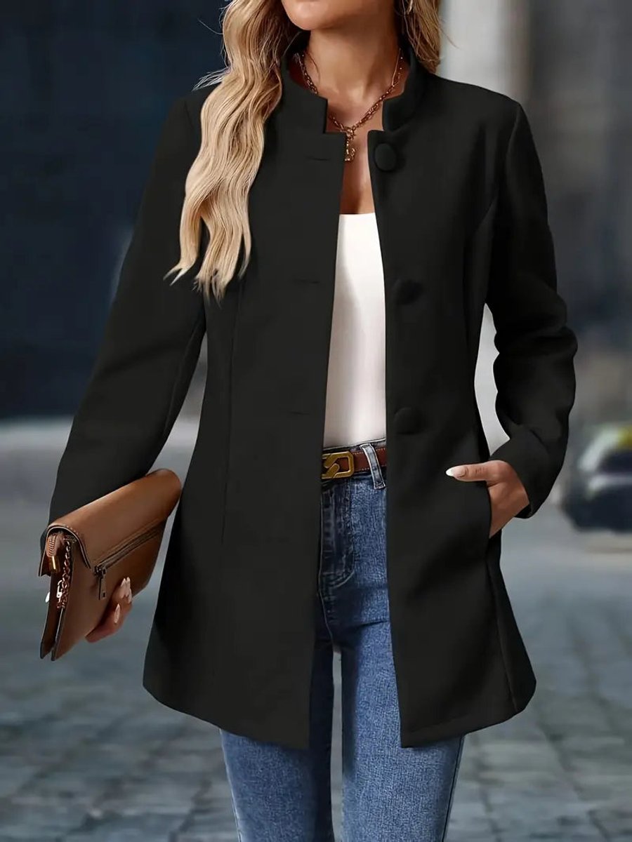 Women's Coat Stand-Collar Button-Front Tailored Blazer Jacket