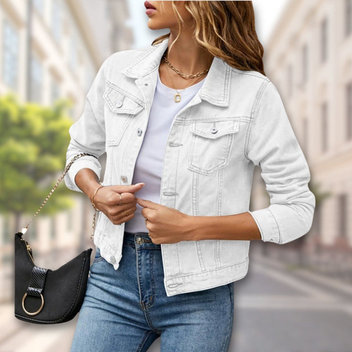 Women's Coat-Style Button-Up Cropped Denim Jacket