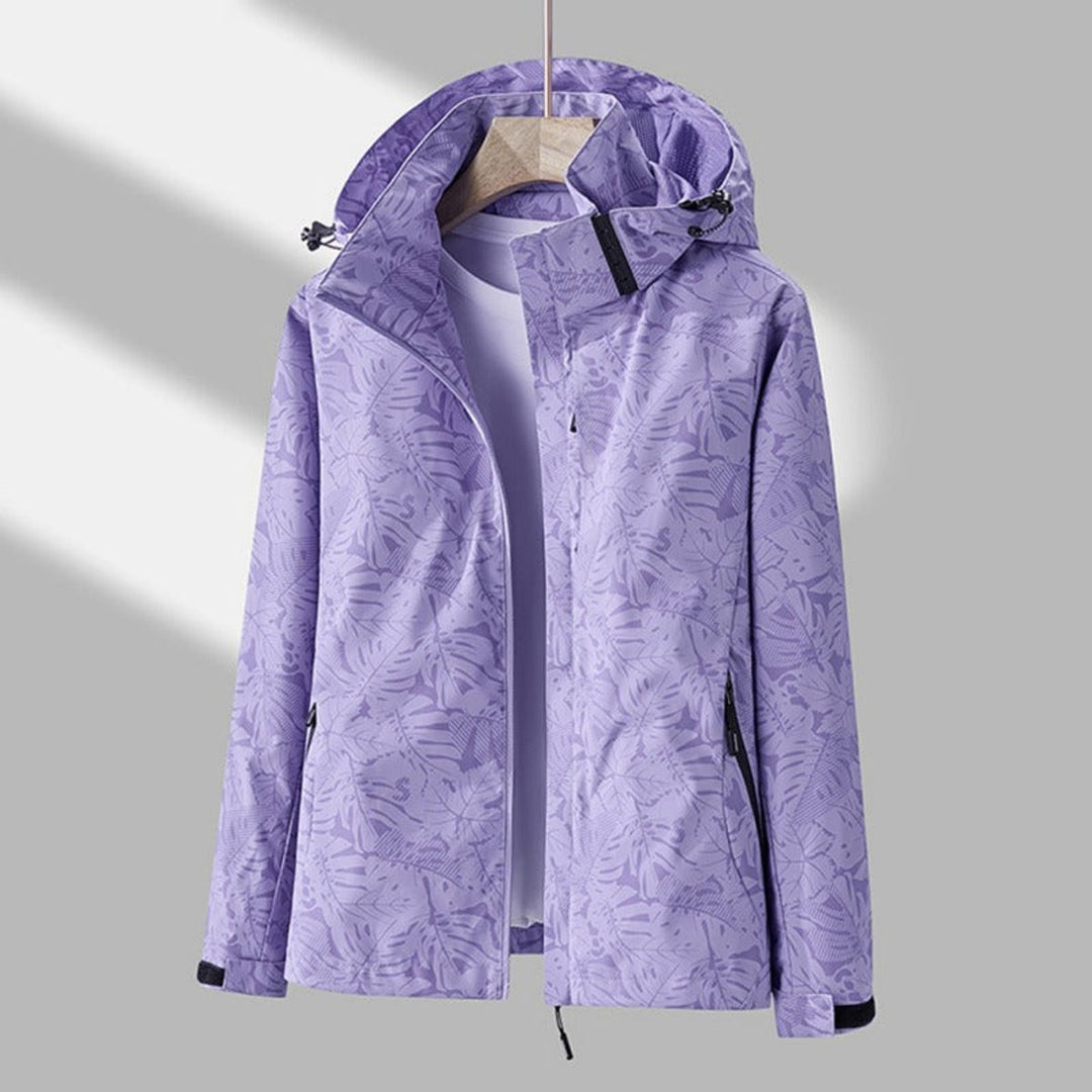 Women's Coat Waterproof Windproof Leaf-Print Hooded Jacket