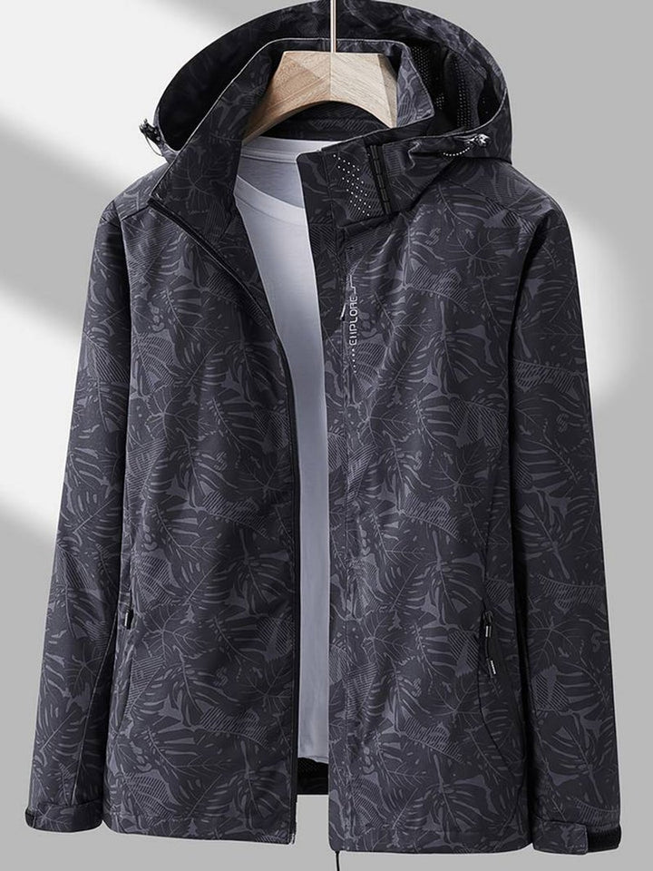 Women's Coat Waterproof Windproof Leaf-Print Hooded Jacket