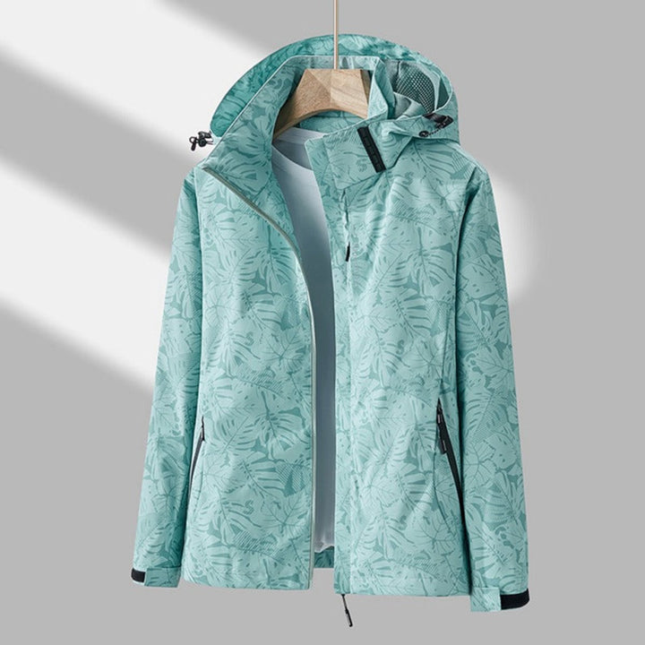 Women's Coat Waterproof Windproof Leaf-Print Hooded Jacket