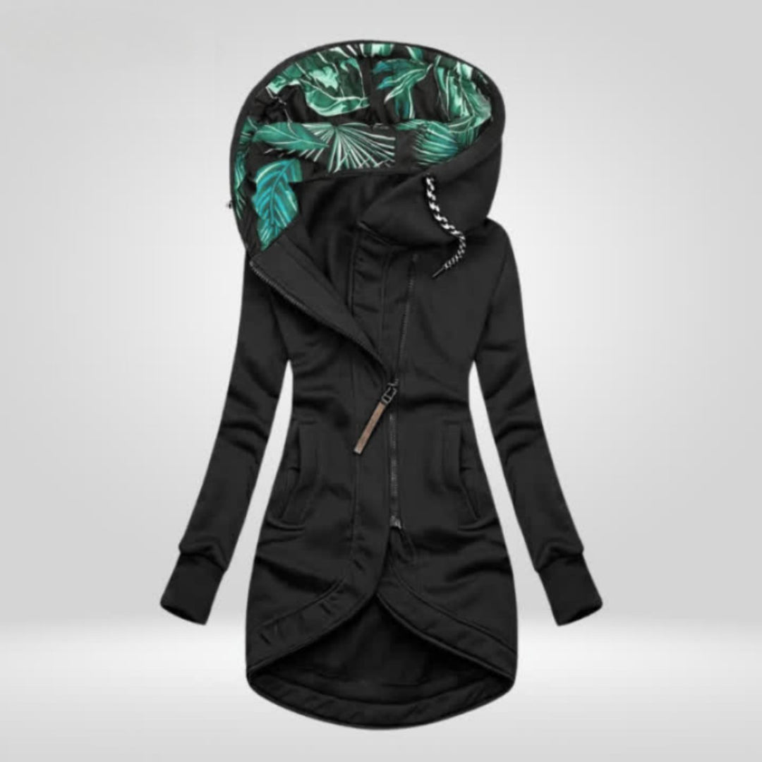 Women's Coat Zip-Up Hooded Longline Jacket Tropical Lining