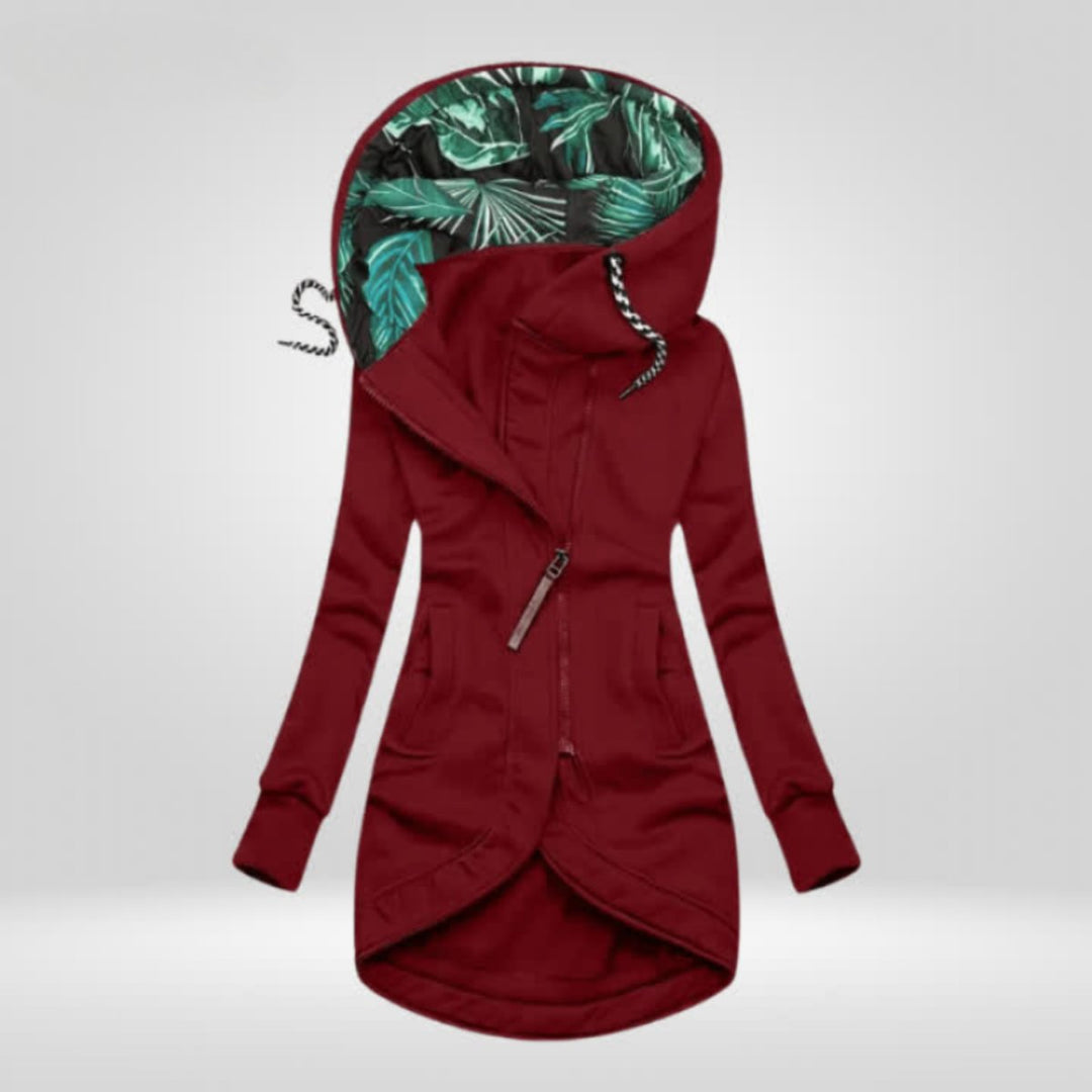 Women's Coat Zip-Up Hooded Longline Jacket Tropical Lining