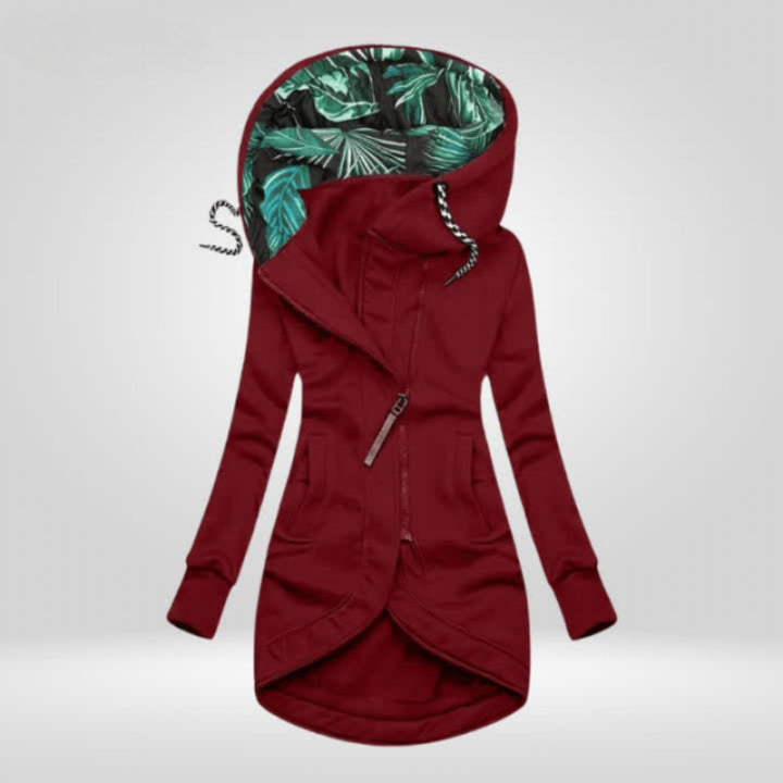 Women's Coat Zip-Up Hooded Longline Jacket Tropical Lining
