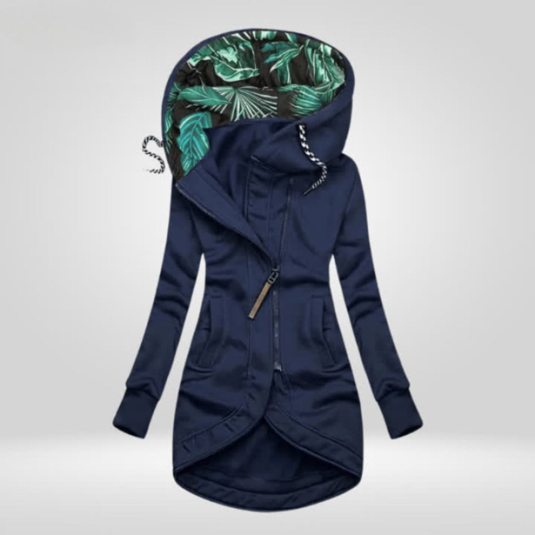 Women's Coat Zip-Up Hooded Longline Jacket Tropical Lining