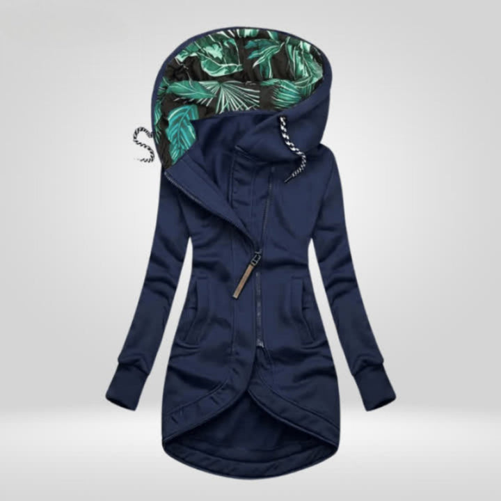 Women's Coat Zip-Up Hooded Longline Jacket Tropical Lining