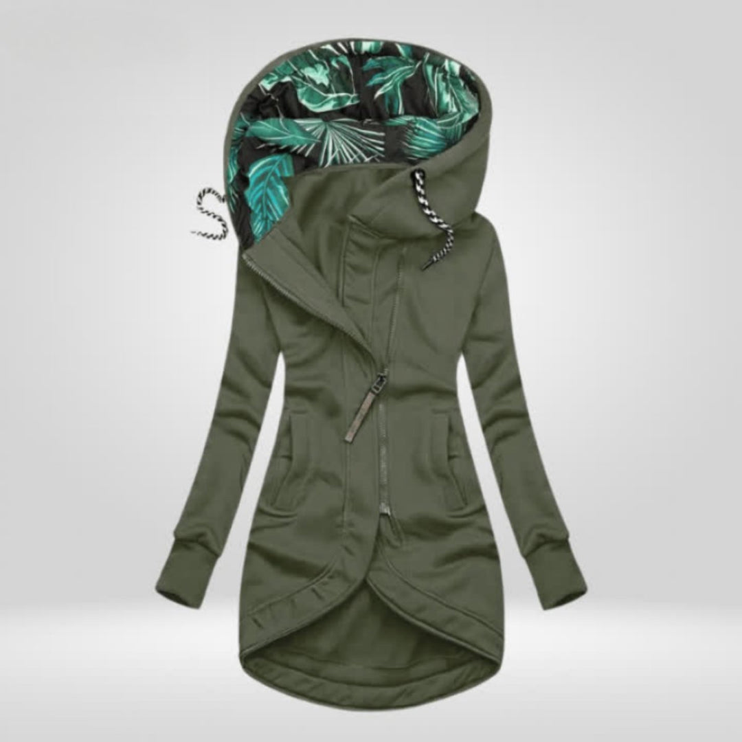 Women's Coat Zip-Up Hooded Longline Jacket Tropical Lining