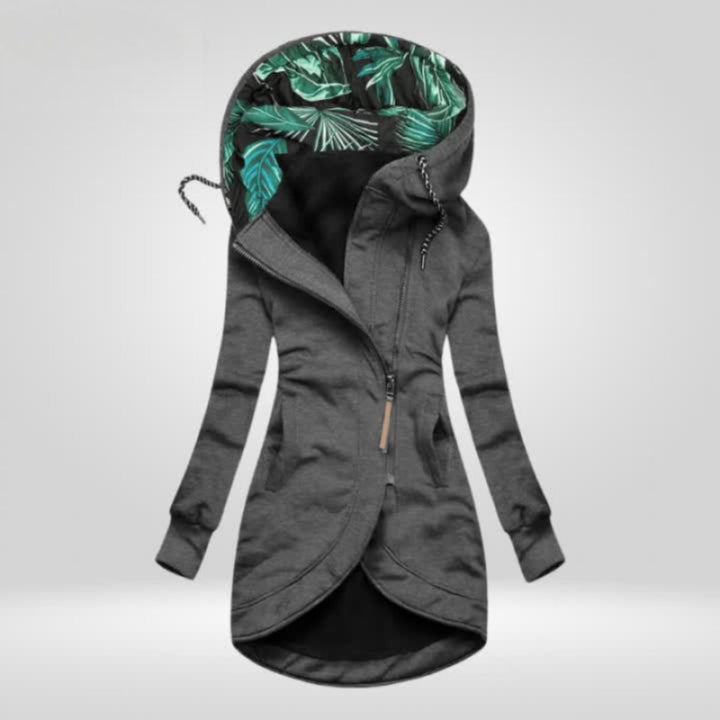 Women's Coat Zip-Up Hooded Longline Jacket Tropical Lining