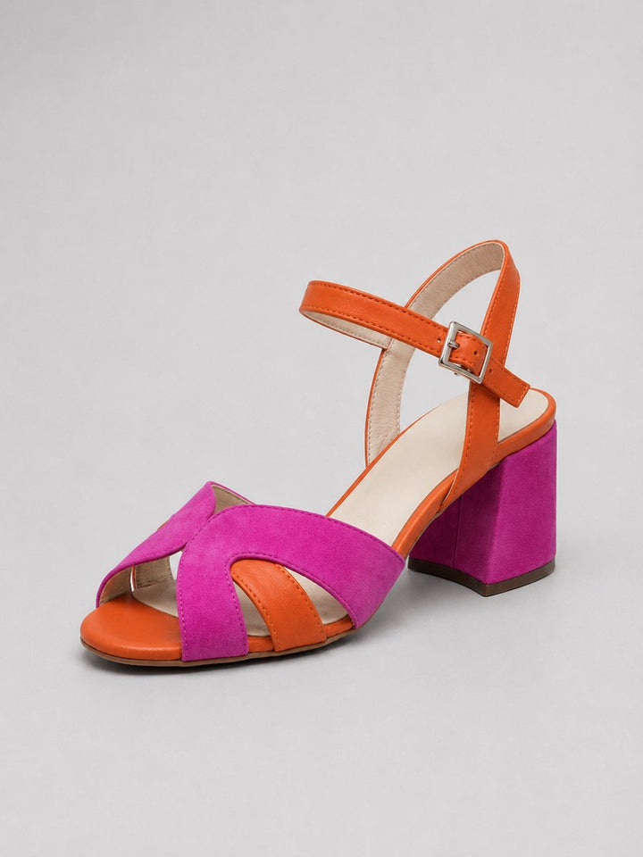 Women's Colour Block Block-Heel Sandals Cushioned Crossover Strap