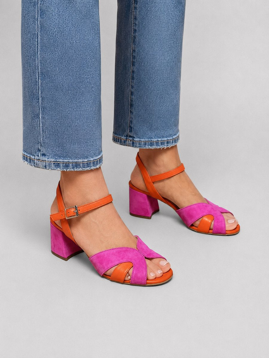 Women's Colour Block Block-Heel Sandals Cushioned Crossover Strap