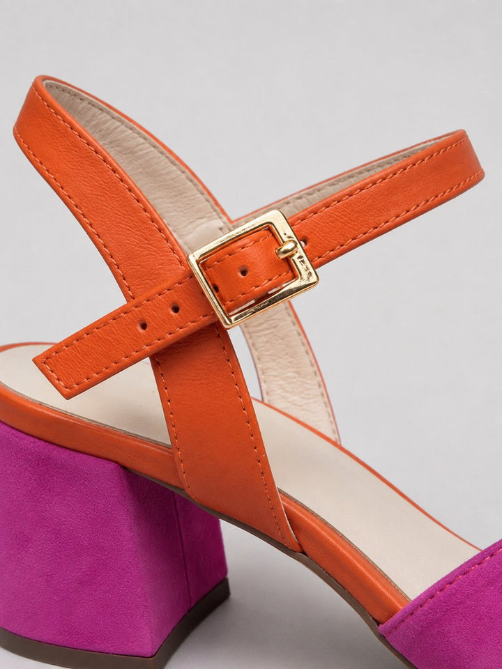 Women's Colour Block Crossover Strap Block Heeled Sandals