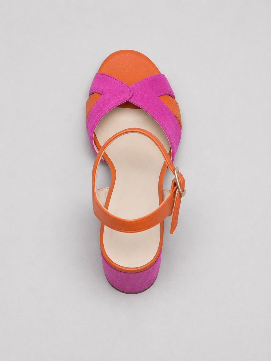 Women's Colour Block Crossover Strap Block Heeled Sandals