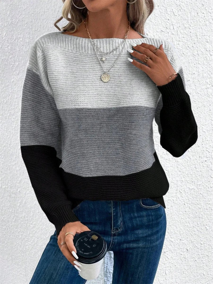 Women's Colourblock Patchwork Knitted Jumper Relaxed Fit
