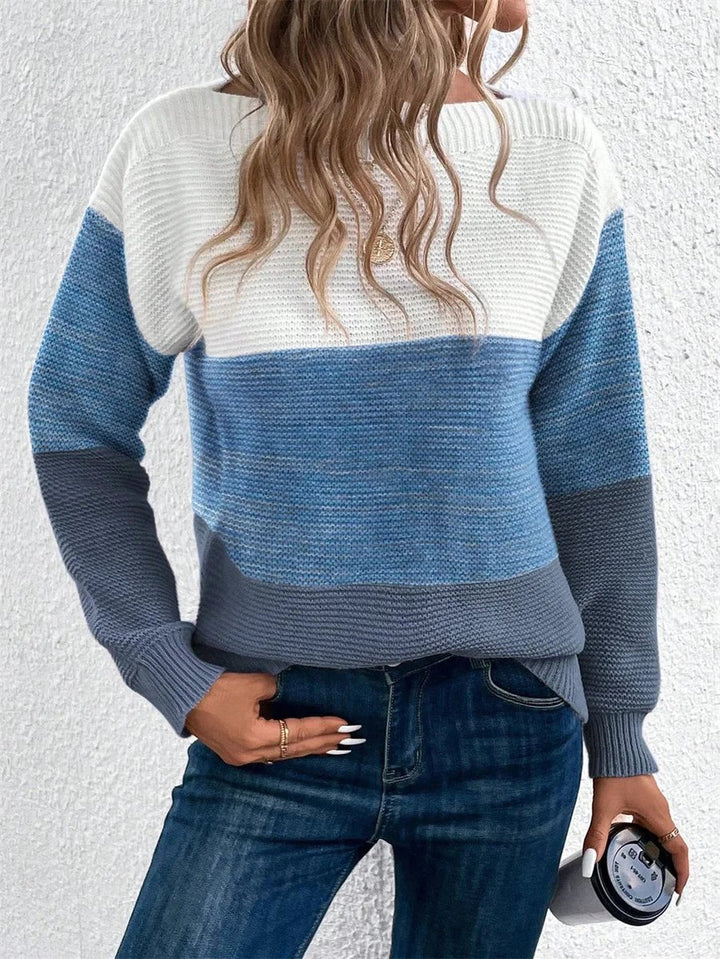 Women's Colourblock Patchwork Knitted Jumper Relaxed Fit