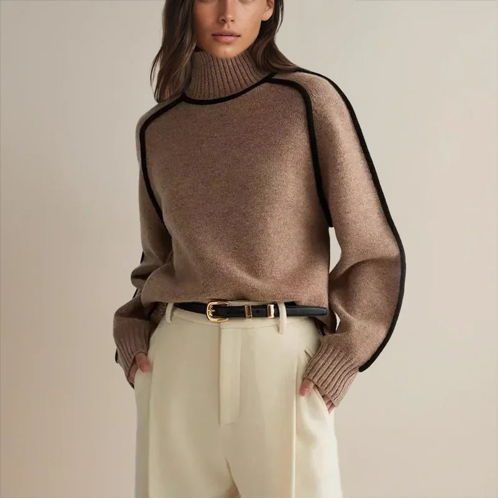 Women's Contrast Trim Roll Neck Knitted Jumper