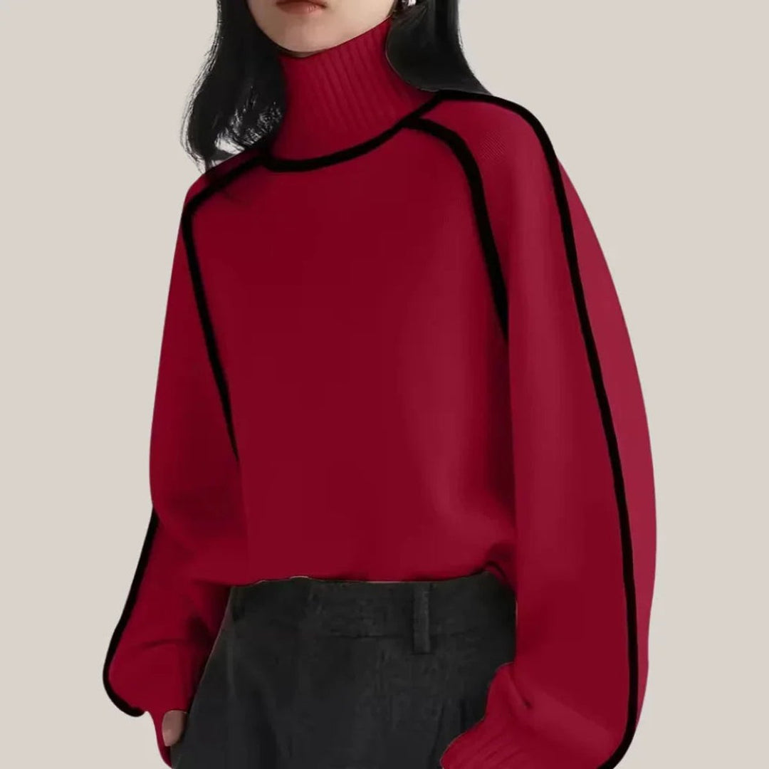 Women's Contrast Trim Roll Neck Knitted Jumper