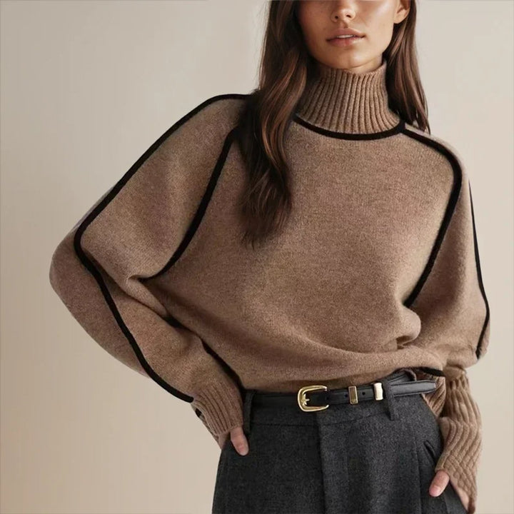 Women's Contrast Trim Roll Neck Knitted Jumper