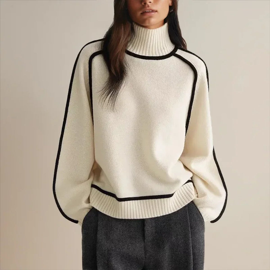 Women's Contrast Trim Roll Neck Knitted Jumper