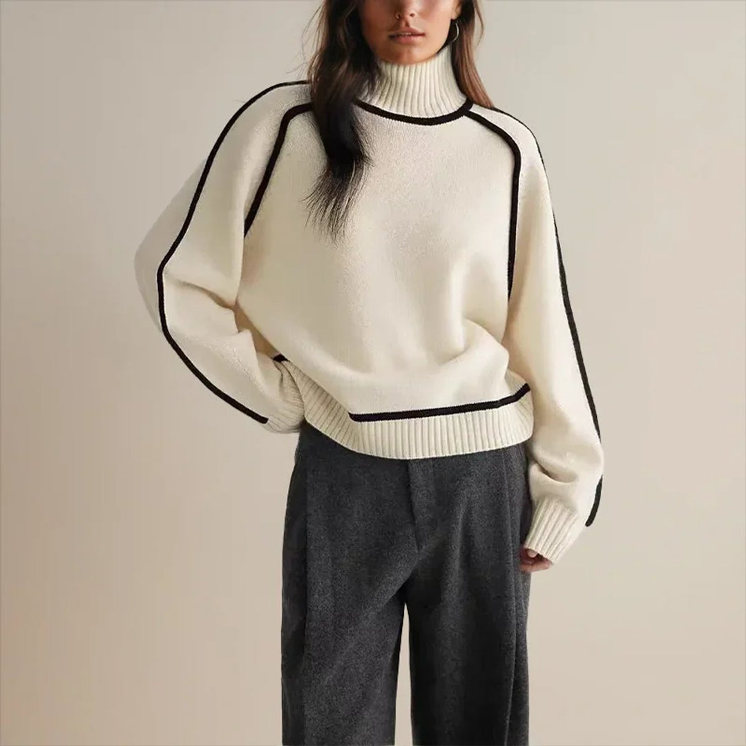 Women's Contrast Trim Roll Neck Knitted Jumper