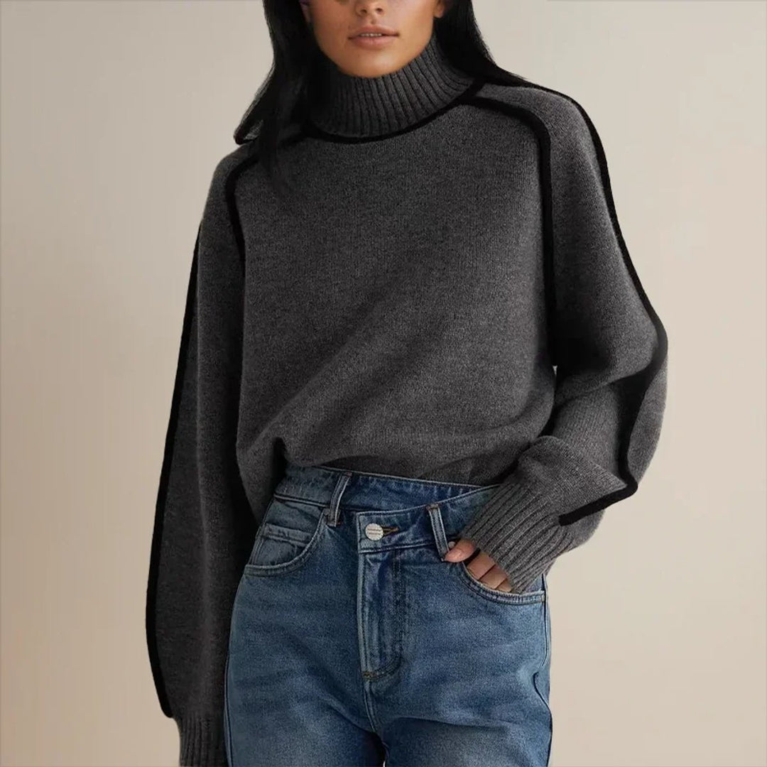 Women's Contrast Trim Roll Neck Knitted Jumper