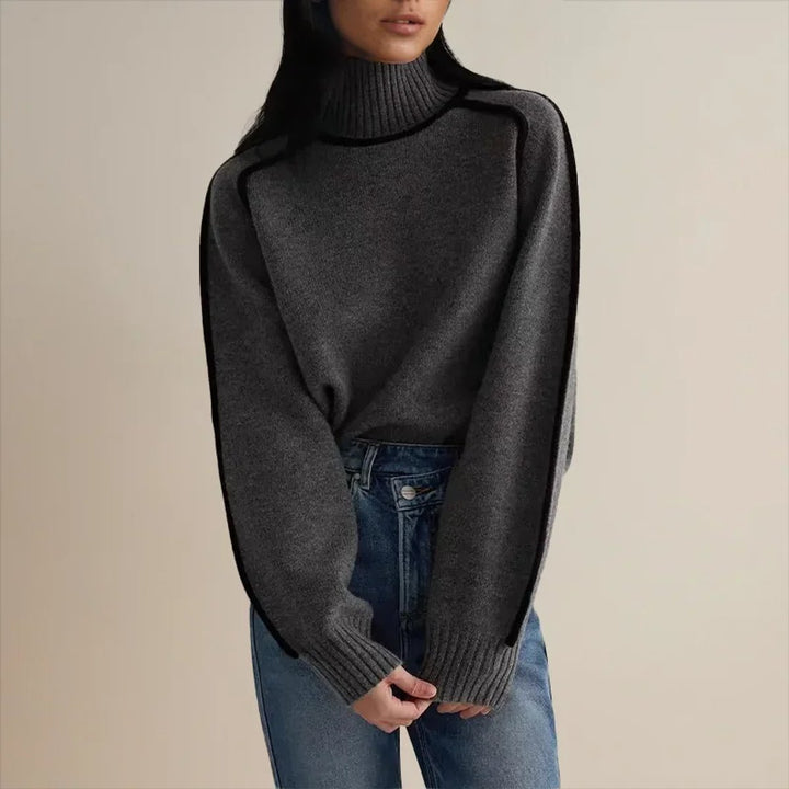 Women's Contrast Trim Roll Neck Knitted Jumper