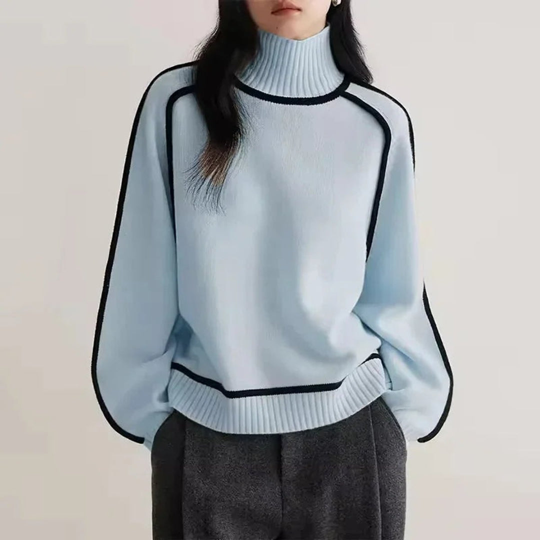 Women's Contrast Trim Roll Neck Knitted Jumper
