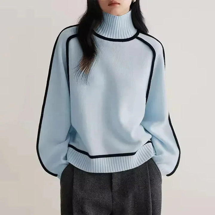 Women's Contrast Trim Roll Neck Knitted Jumper