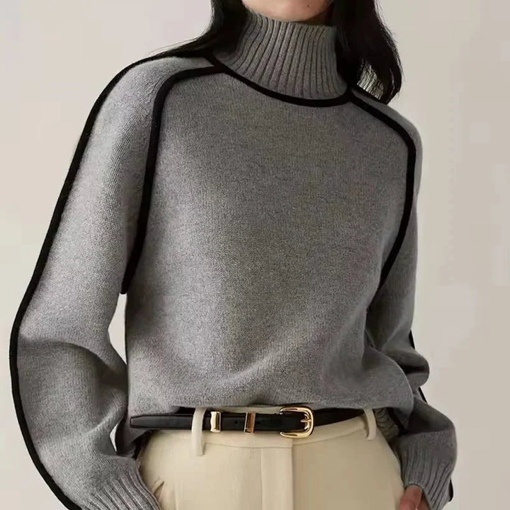 Women's Contrast Trim Roll Neck Knitted Jumper
