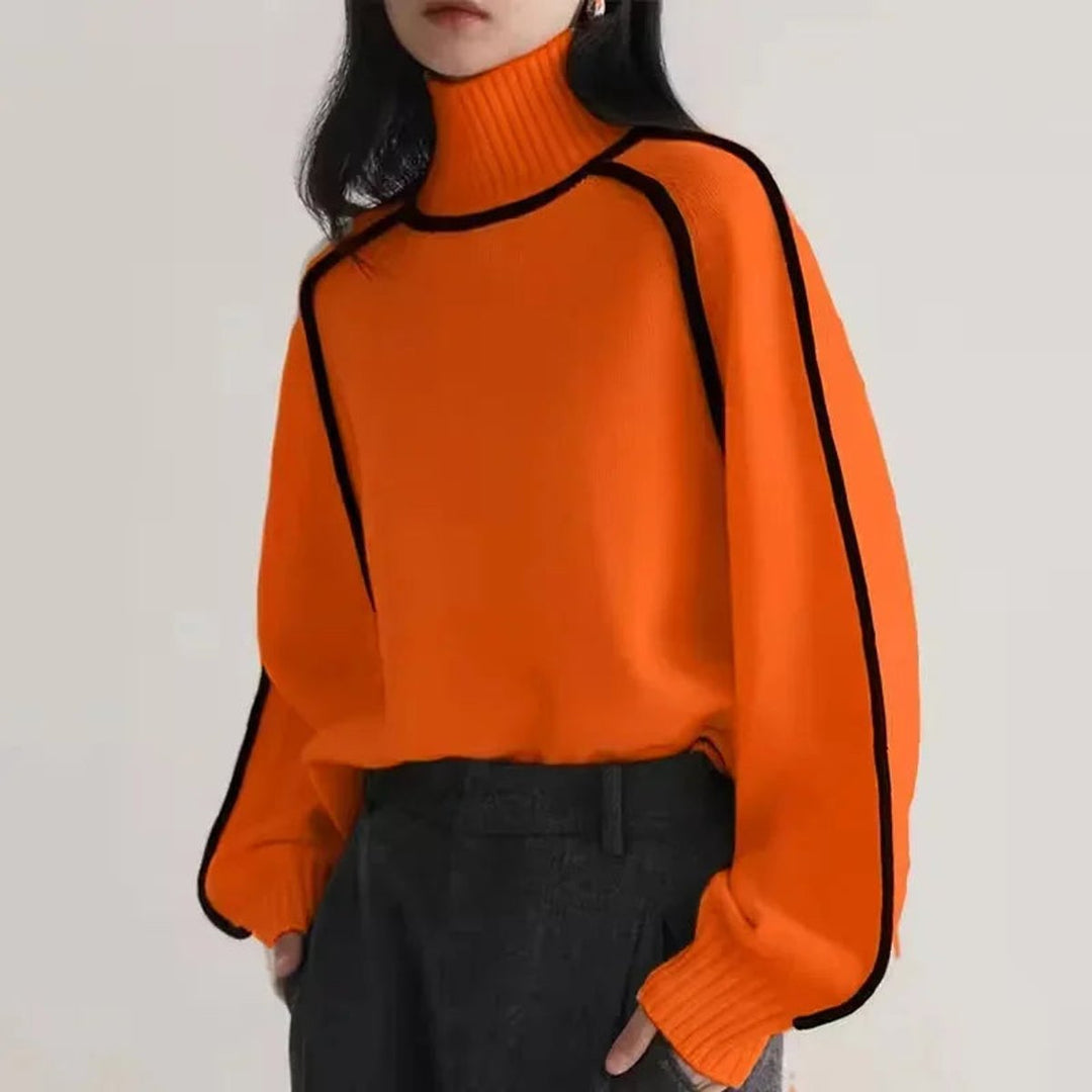 Women's Contrast Trim Roll Neck Knitted Jumper