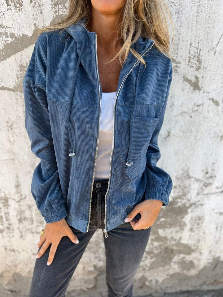 Women's Corduroy Hooded Zip-Up Coat Ladies Casual Jacket