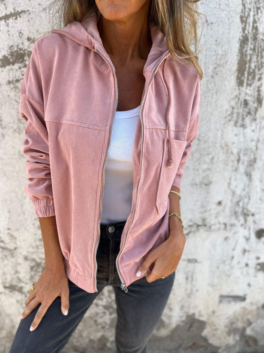 Women's Corduroy Hooded Zip-Up Coat Ladies Casual Jacket