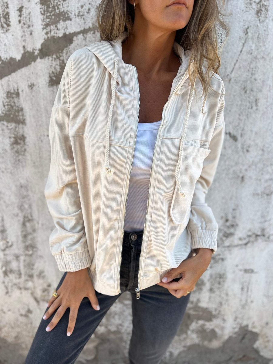 Women's Corduroy Hooded Zip-Up Coat Ladies Casual Jacket
