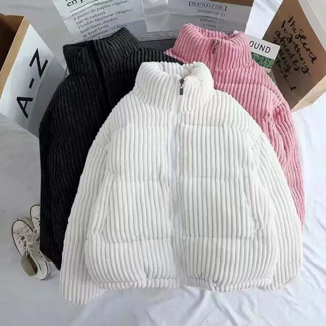 Women's Corduroy Loose-Fit Zip-Up Ladies Puffer Jacket