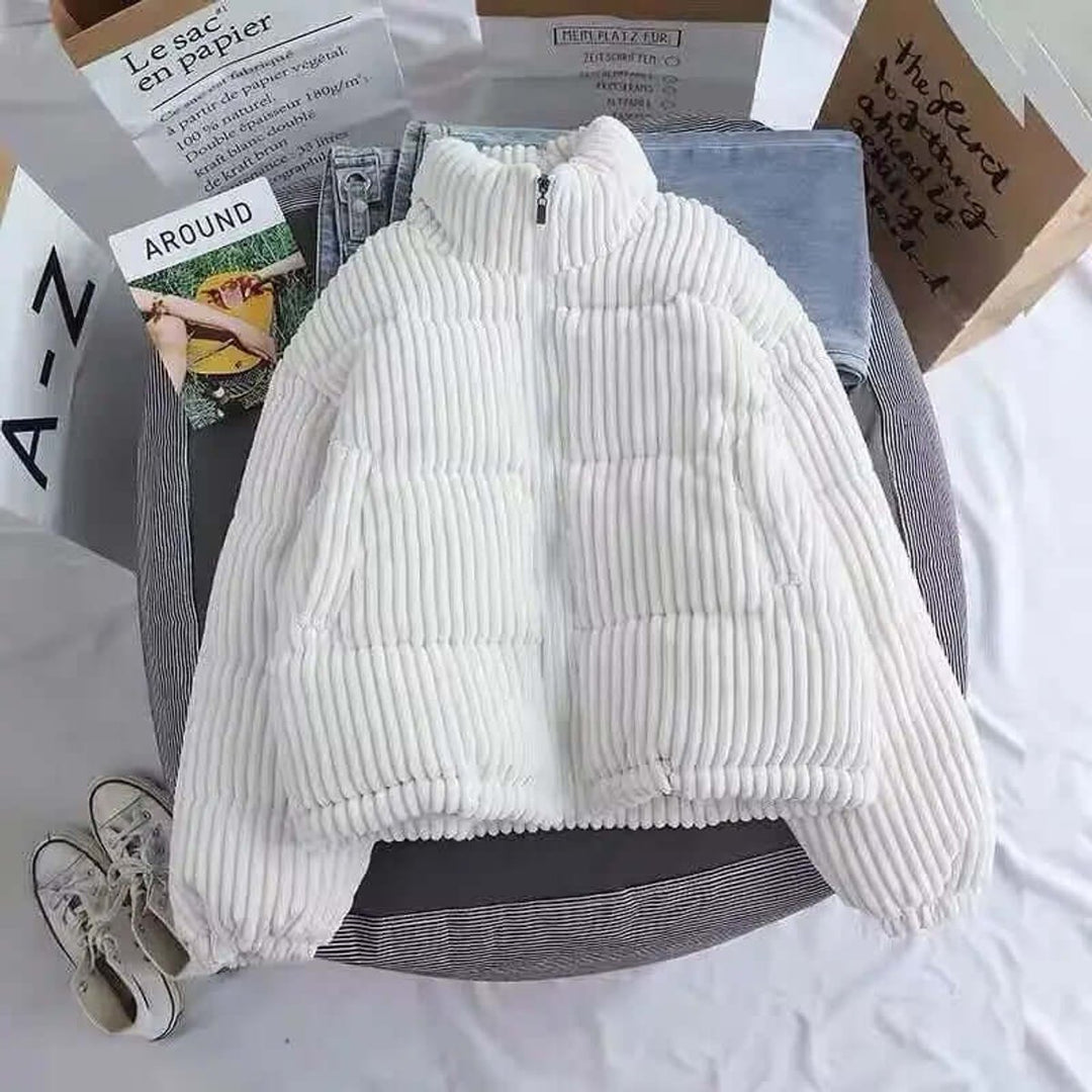 Women's Corduroy Loose-Fit Zip-Up Ladies Puffer Jacket
