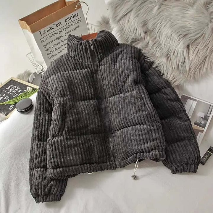 Women's Corduroy Loose-Fit Zip-Up Ladies Puffer Jacket