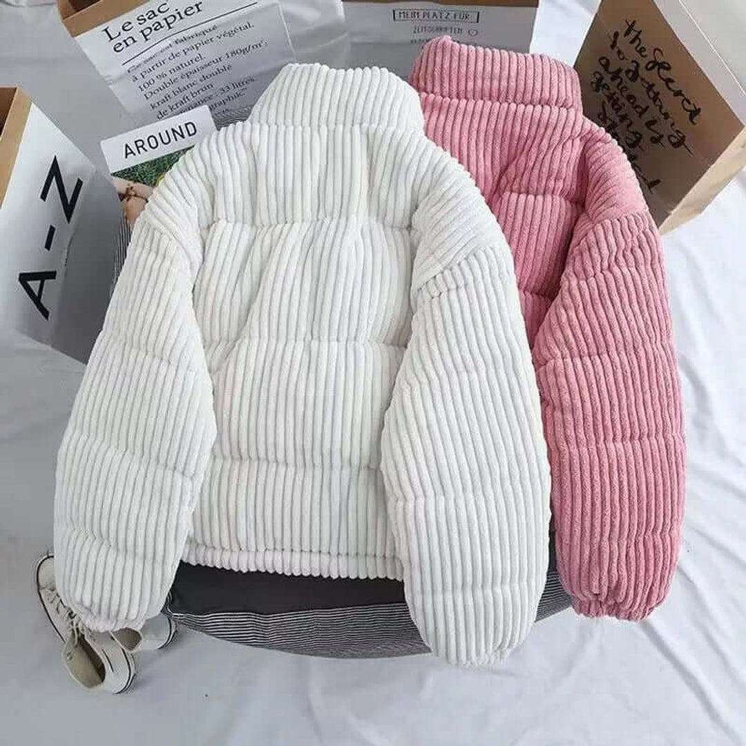Women's Corduroy Loose-Fit Zip-Up Ladies Puffer Jacket