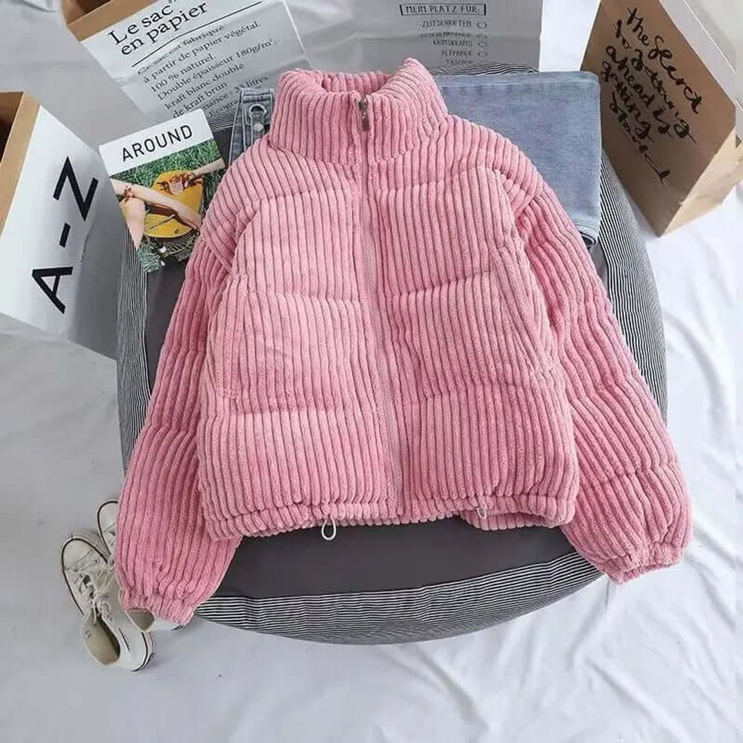 Women's Corduroy Loose-Fit Zip-Up Ladies Puffer Jacket