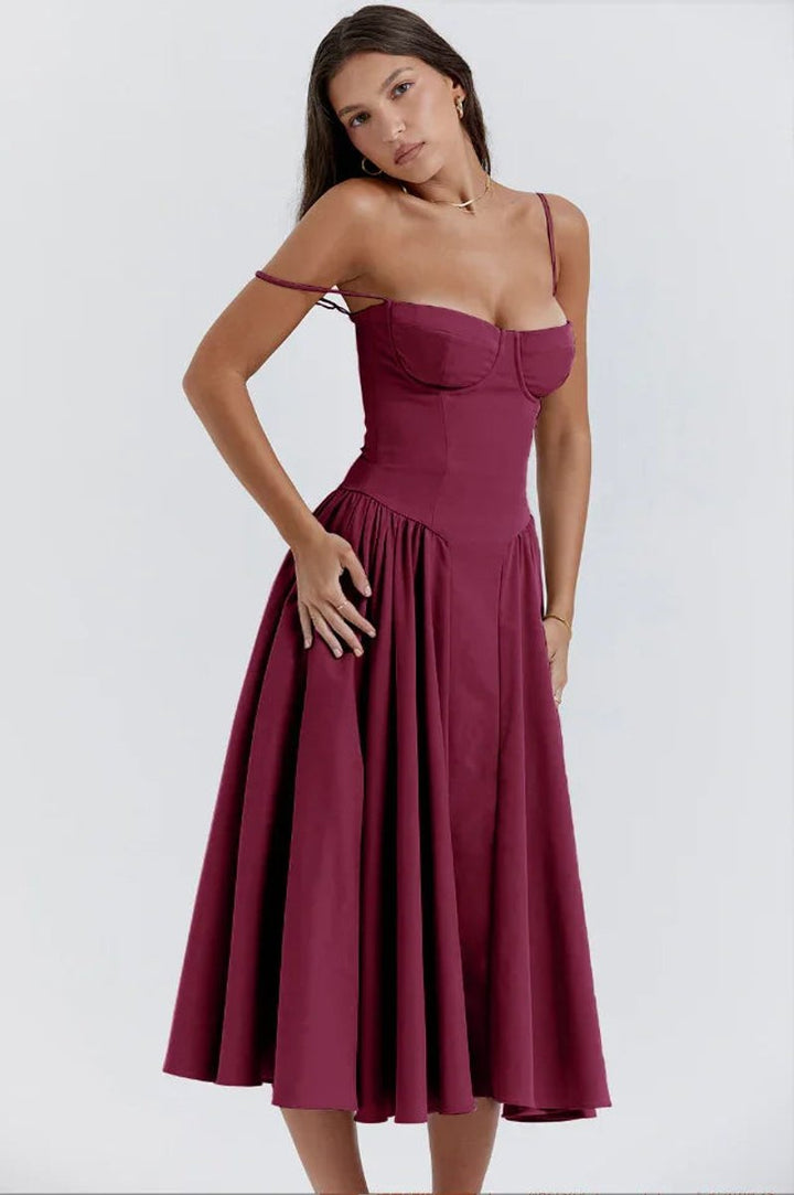 Women's Corset Midi Everyday Day Dress Structured Spaghetti Strap
