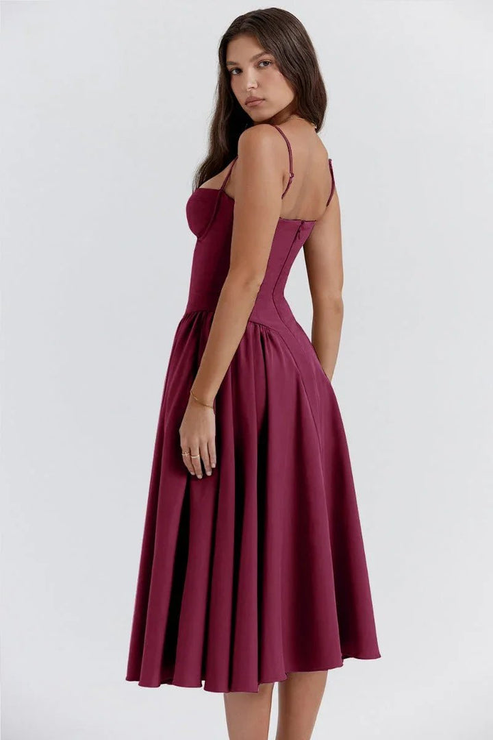 Women's Corset Midi Everyday Day Dress Structured Spaghetti Strap