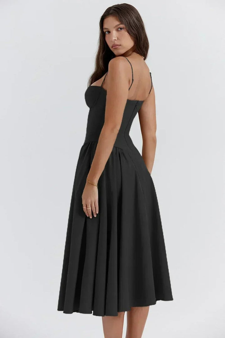 Women's Corset Midi Everyday Day Dress Structured Spaghetti Strap